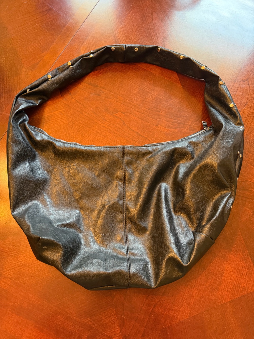 Black Faux Leather Oversided Hobo Bag